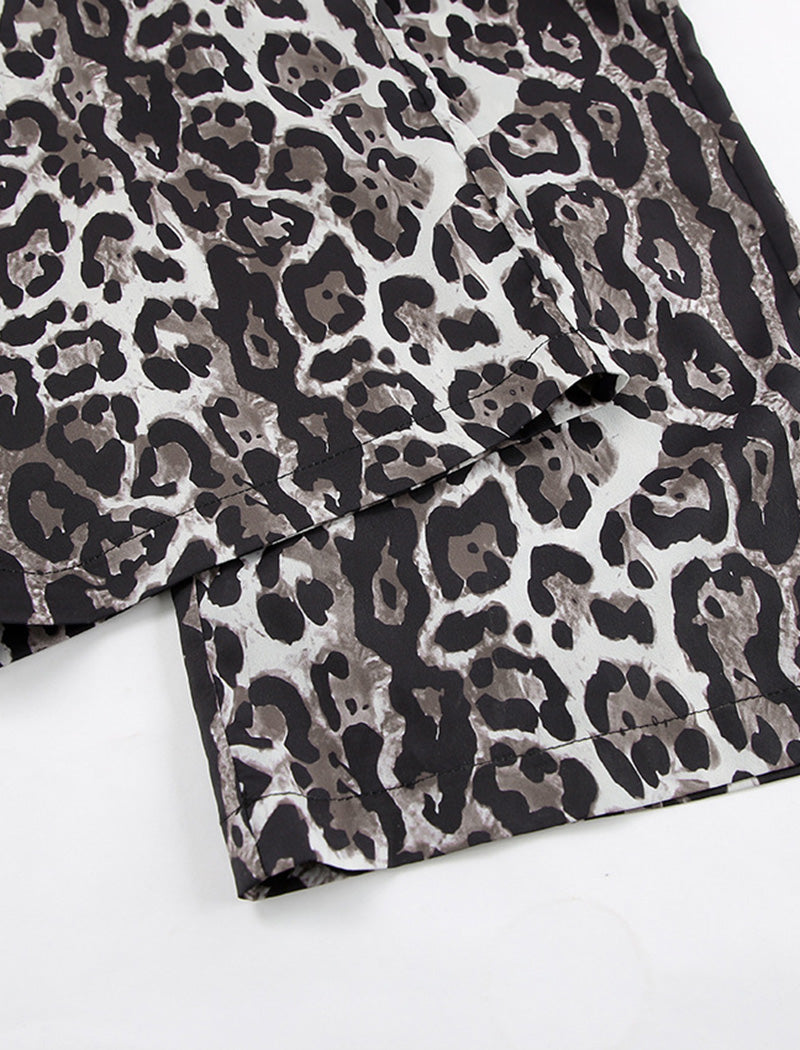 Wide-Leg Satin Animal Print Pants
