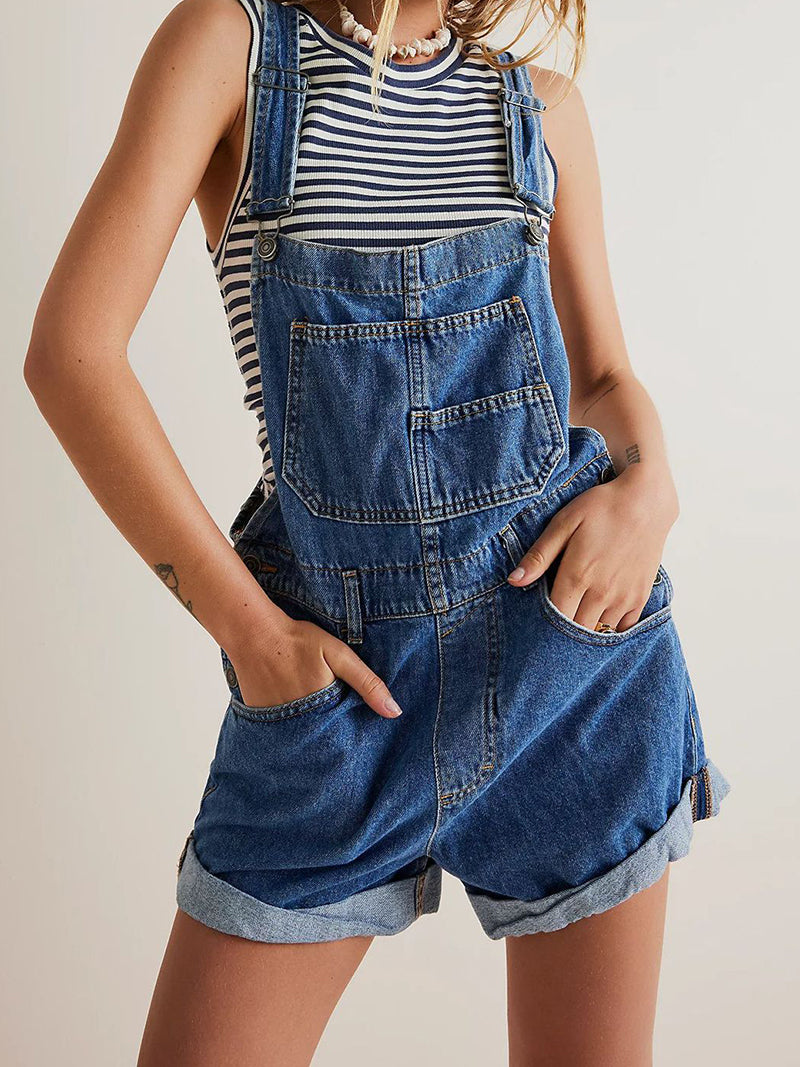 Rolled Hem Overall Shorts