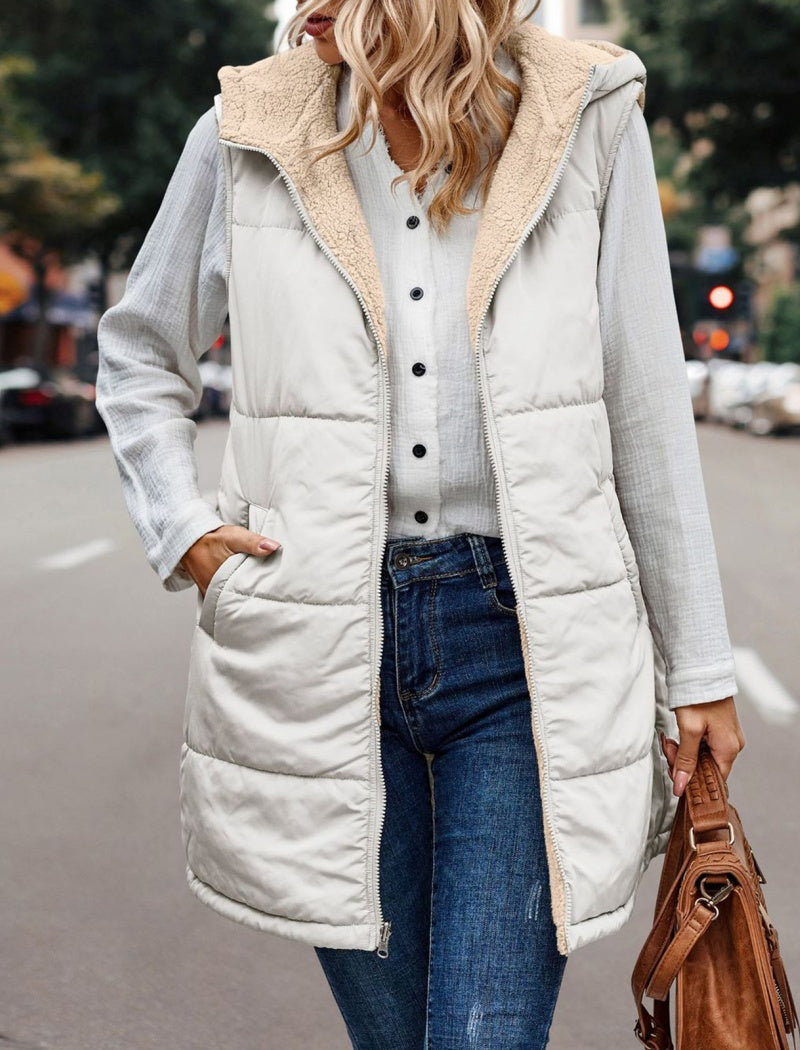 Solid Color Hooded Vest Jacket