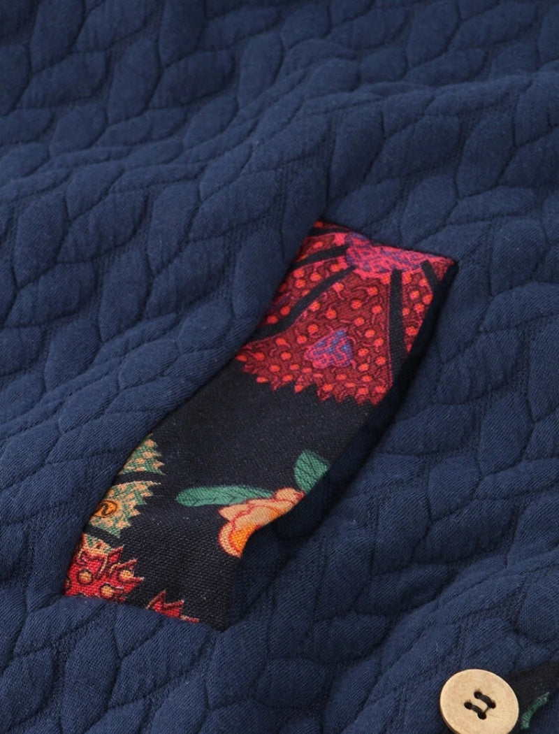 Quilted Hooded Long Jacket with Printed Lining