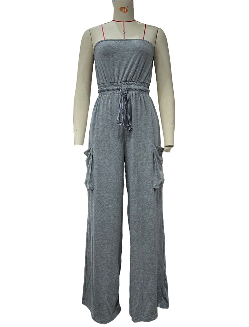 Drawstring Waist Vacation Wide-Leg Jumpsuit