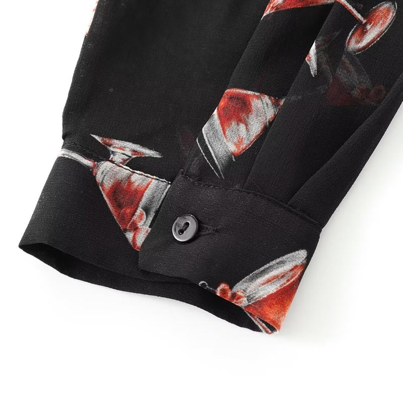 Semi-Transparent Printed Button-Up Long Sleeve Shirt