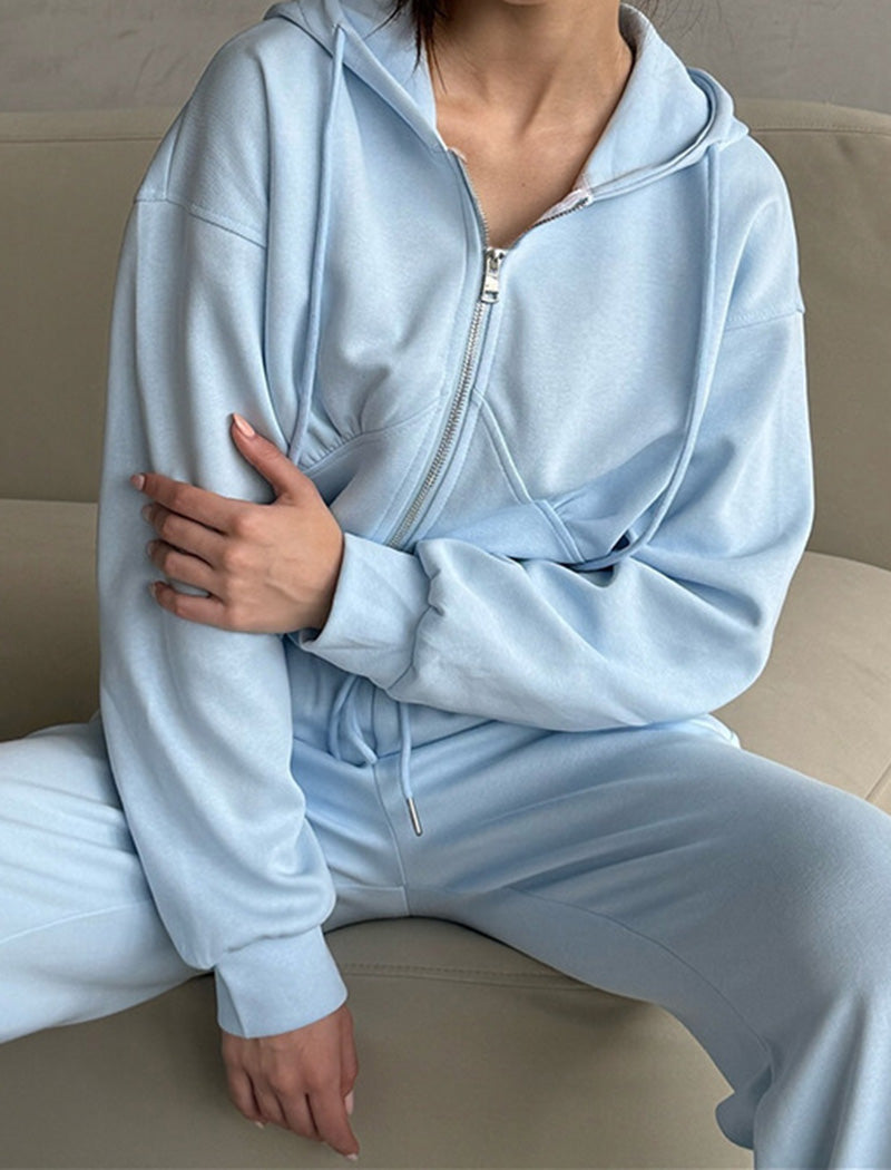 Cropped Zip-Up Hoodie and Joggers Set