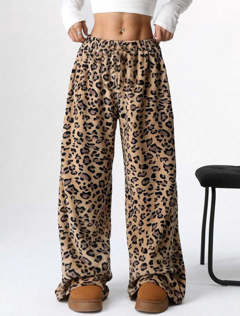 Leopard Print Casual Wide-Leg Pants