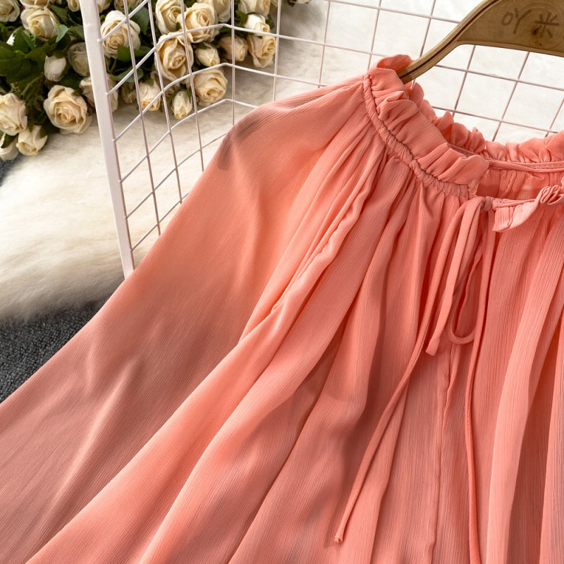 Loose Fit Ruffle Hem Chiffon Blouse