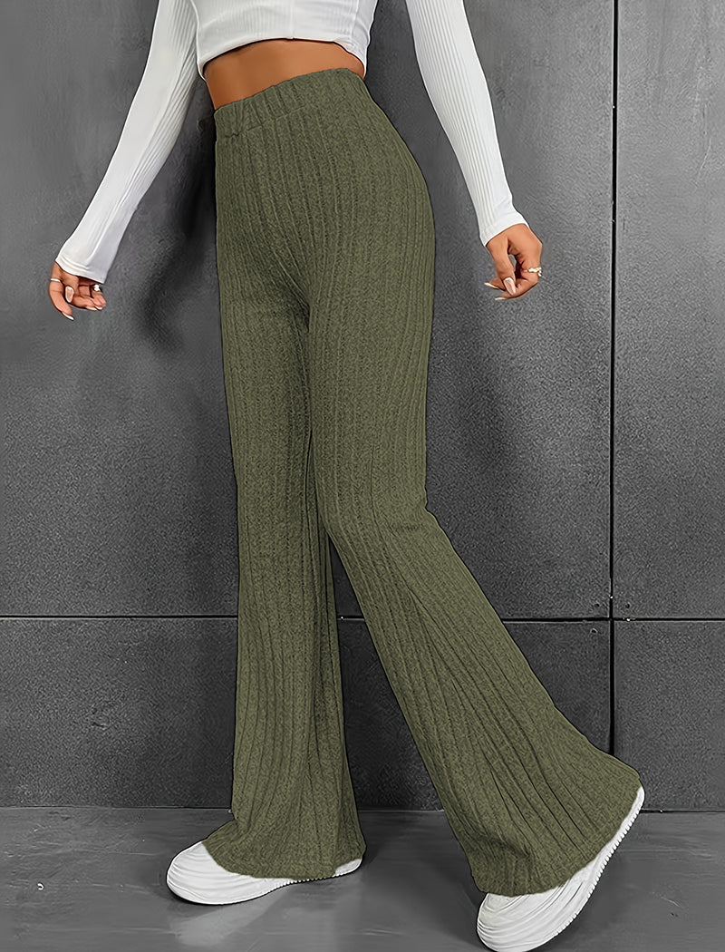 Ribbed High-Waisted Flare Pants