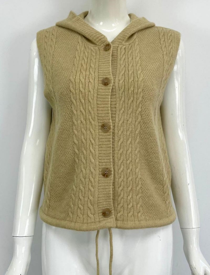 Cable-Knit Button-Up Sleeveless Vest