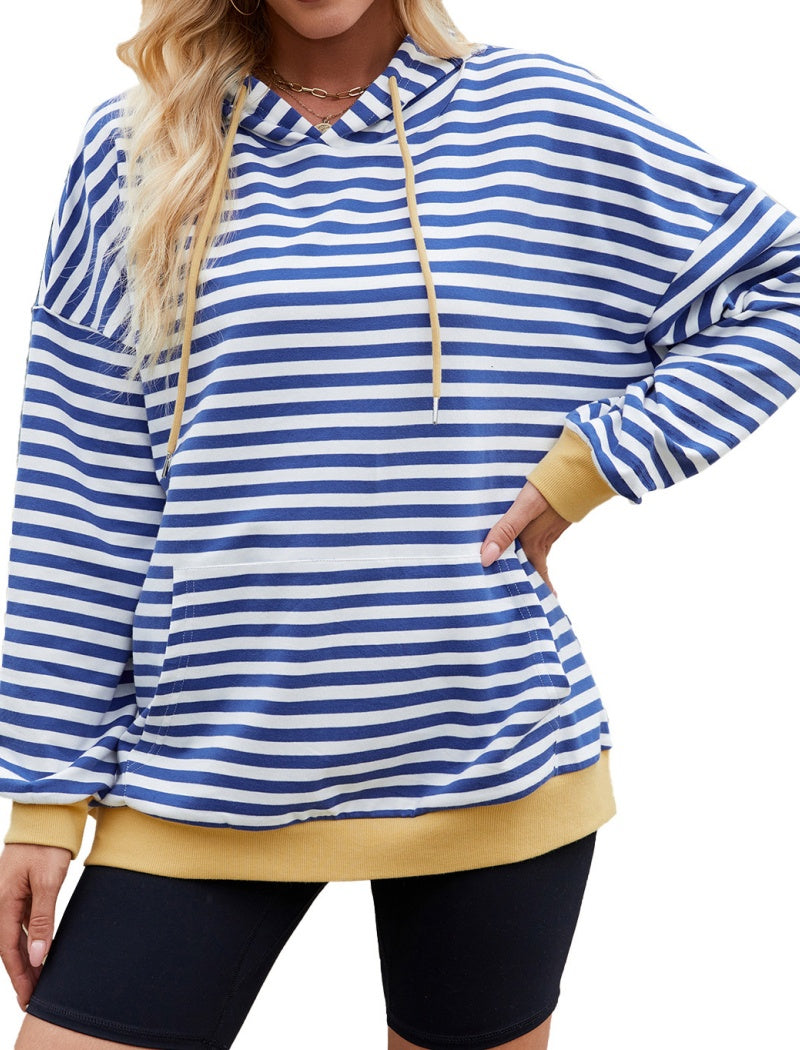 Striped Pullover Hoodie with Kangaroo Pocket
