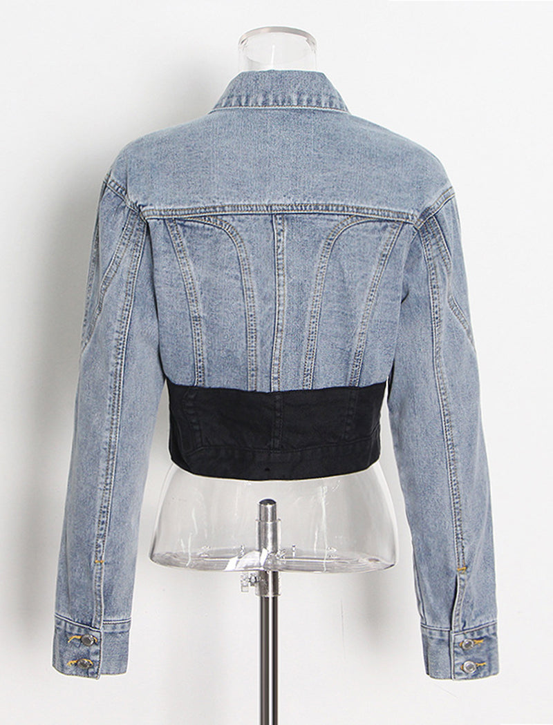 Colorblock Cropped Denim Jacket