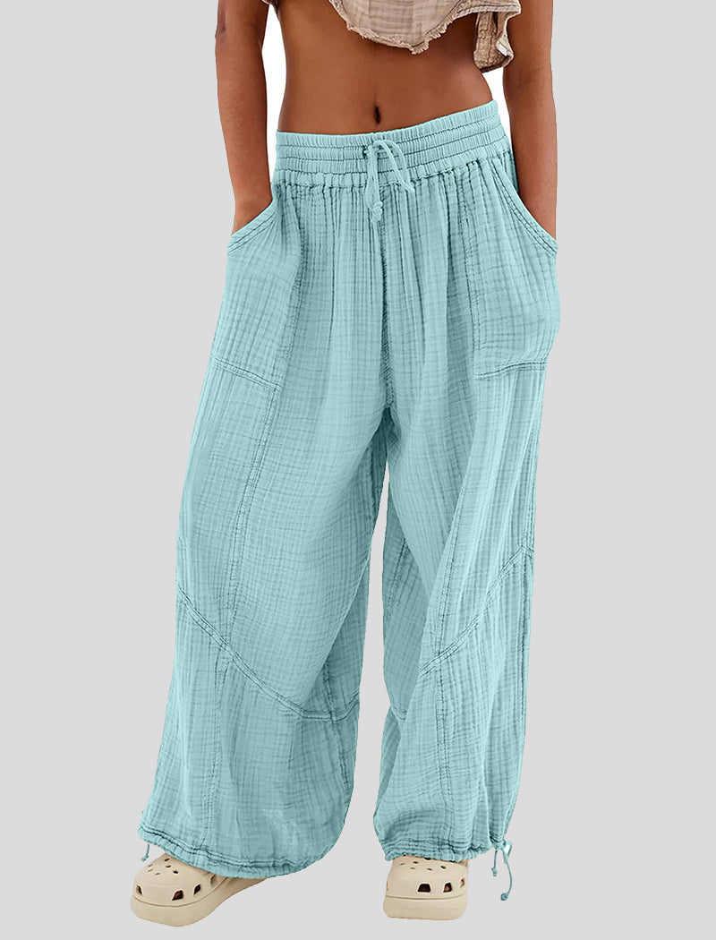 Solid Color Tie-Waist Wide-Leg Pants