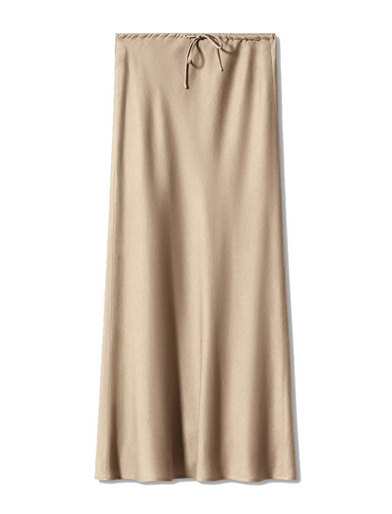 Drawstring Satin Maxi Skirt