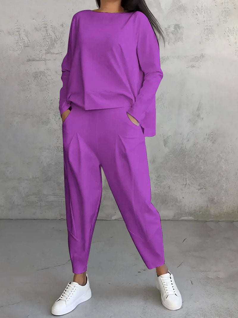 Long-Sleeve Top and Pockets Pants Set