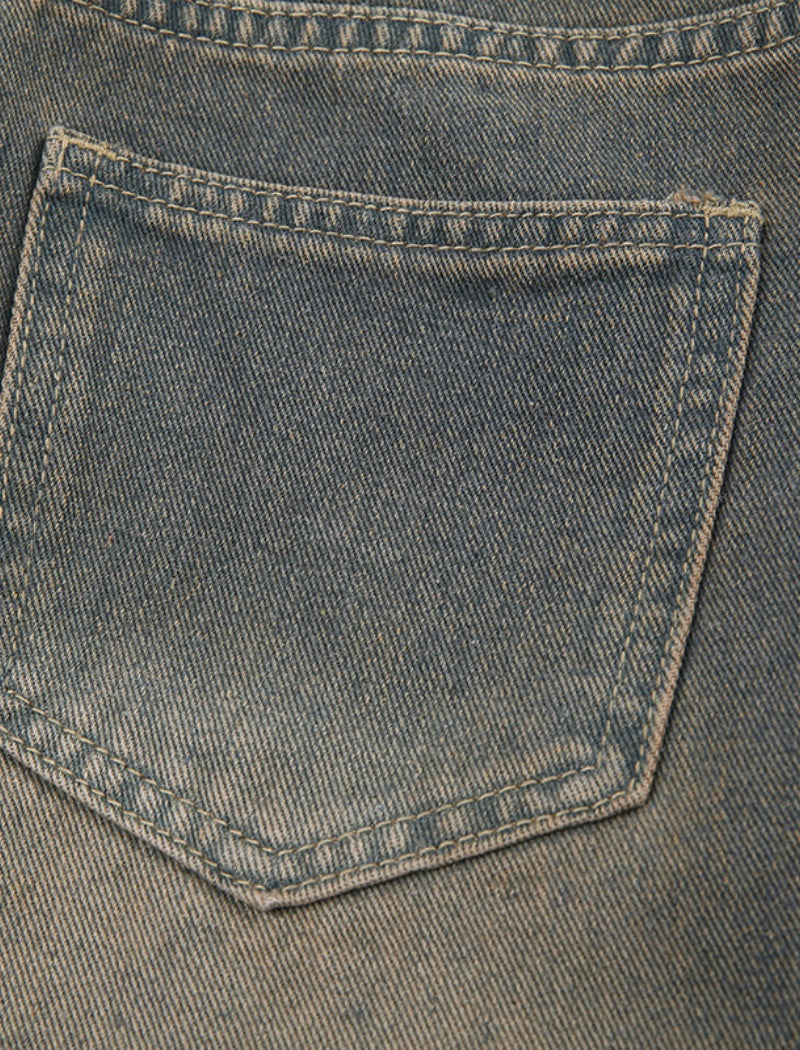 Distressed Straight-Leg Denim Pants