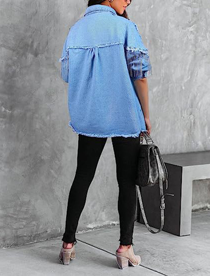 Fringed Frayed Denim Jacket