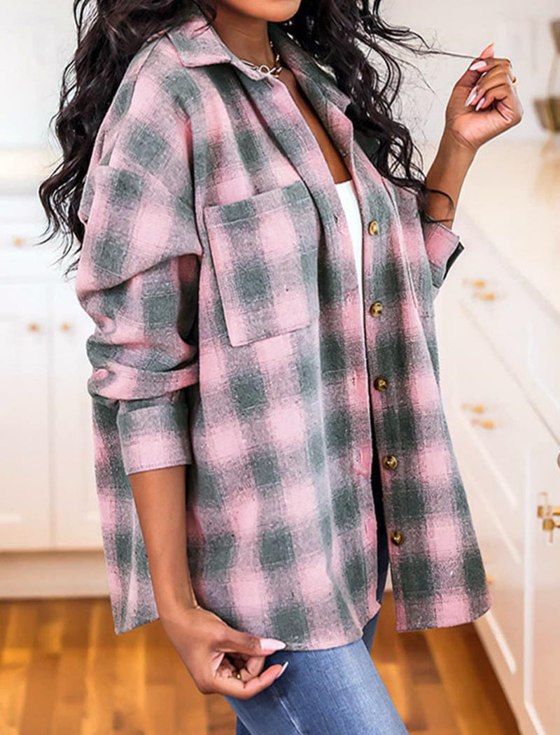 Plaid Button-Up Overshirt Jacket