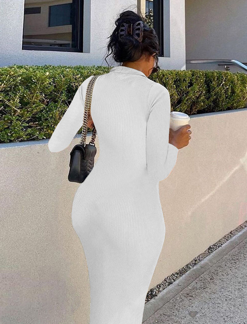 Fitted Ribbed Knit Midi Dress