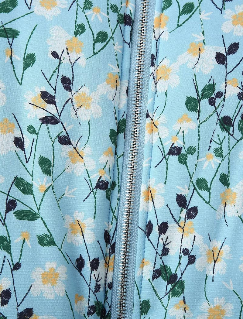 Floral Print Zipper Bomber Quilted Jacket