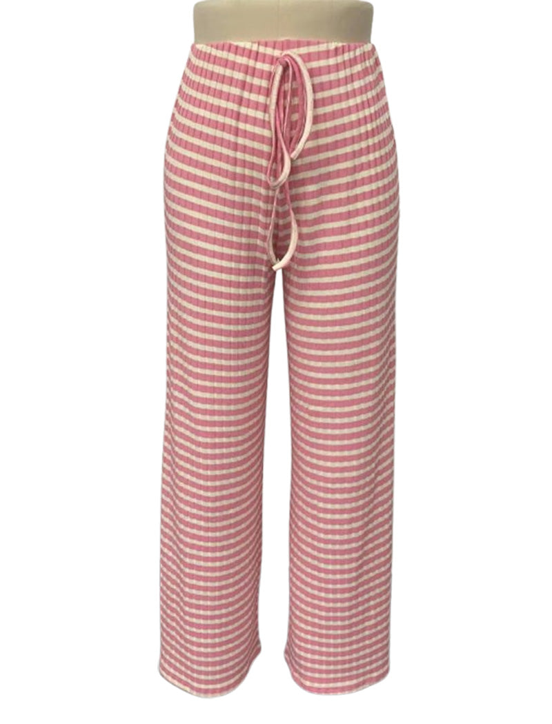 Striped Drawstring Wide-Leg Pants