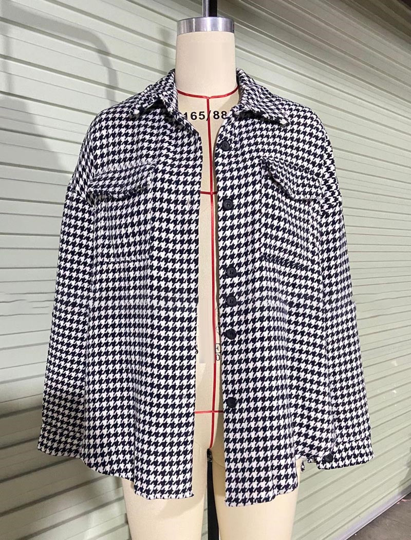 Oversized Houndstooth Print Shacket