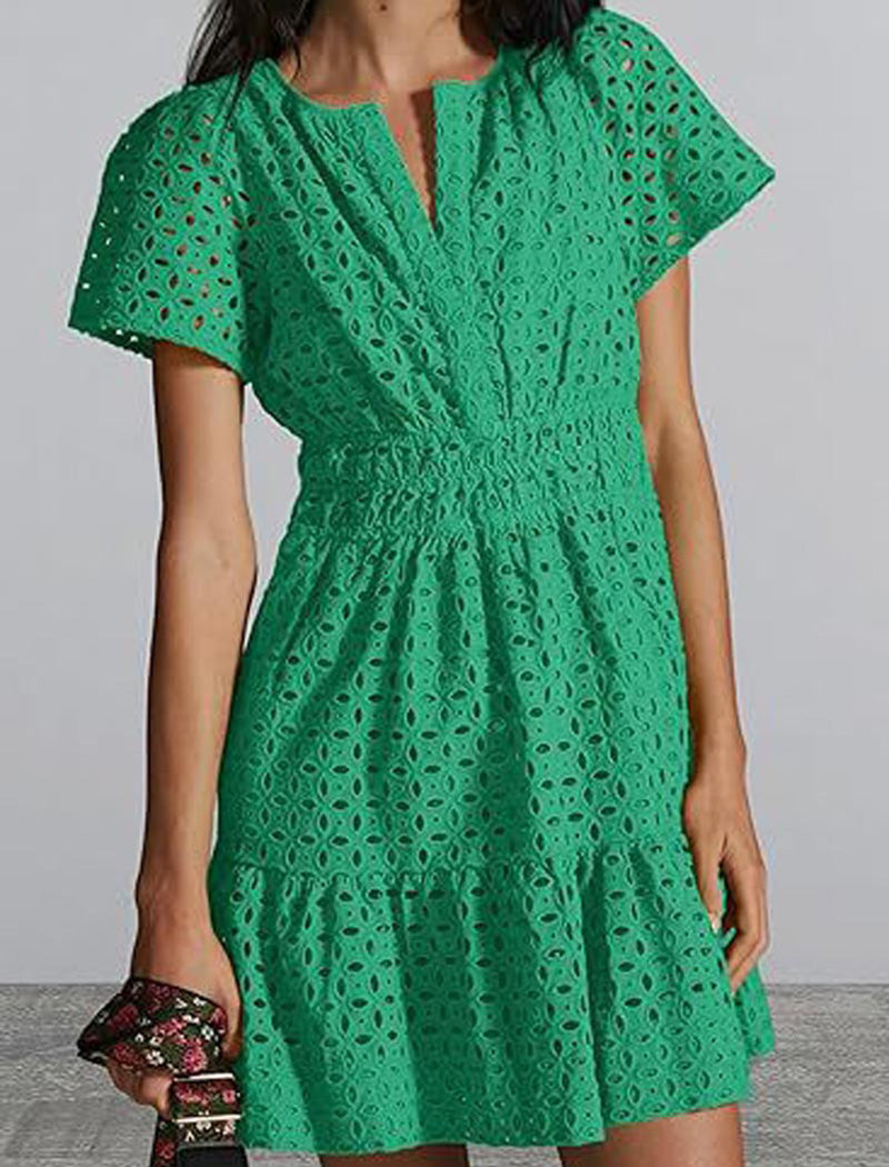 Eyelet Short-Sleeve Mini Dress