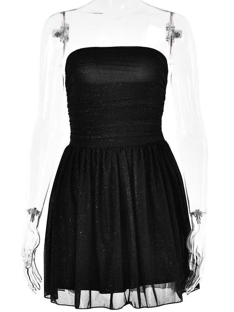 Strapless Ruched Shimmer Mini Dress