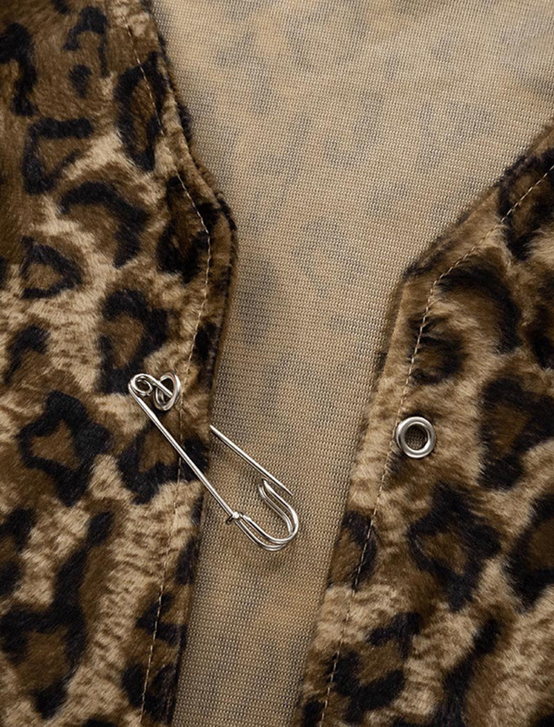 Toggle Fasten Fuzzy Leopard Vest