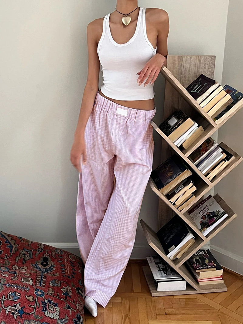 Plaid Mid-Rise Pants