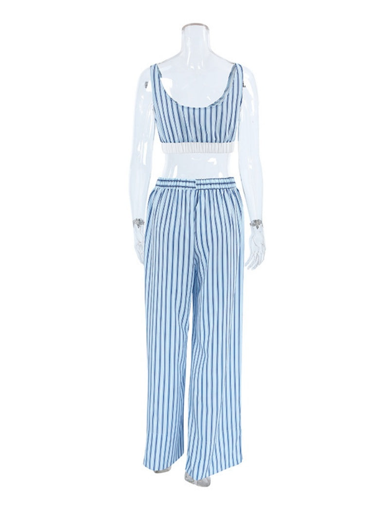 Striped Lounge Set with Wide-Leg Pants