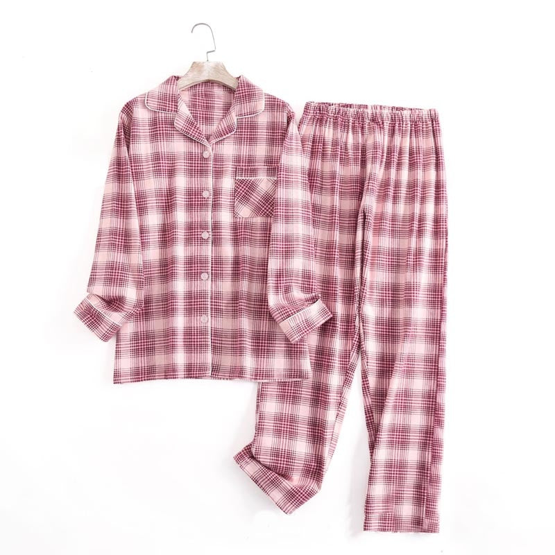 Loose Fit Plaid Long Sleeve Top and Pants Set