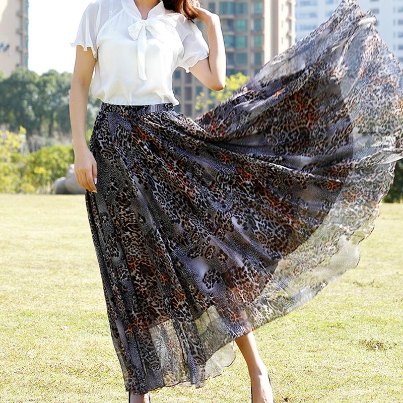 High-Waist Leopard Print Chiffon Skirt
