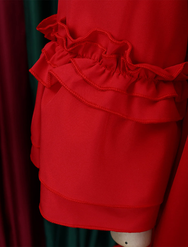 Ruffle Sleeve Tie Waist Solid Mini Dress