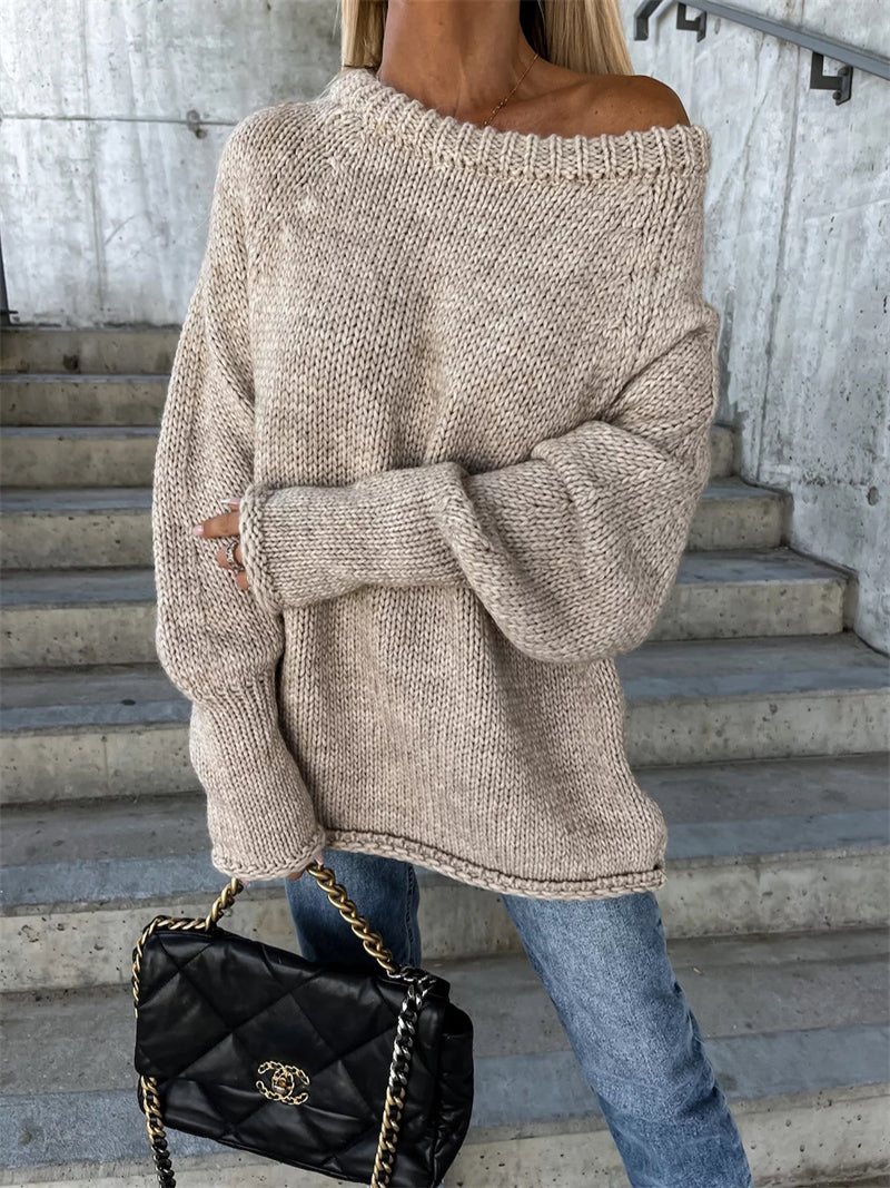 Off-the-Shoulder Oversized Knitted Sweater