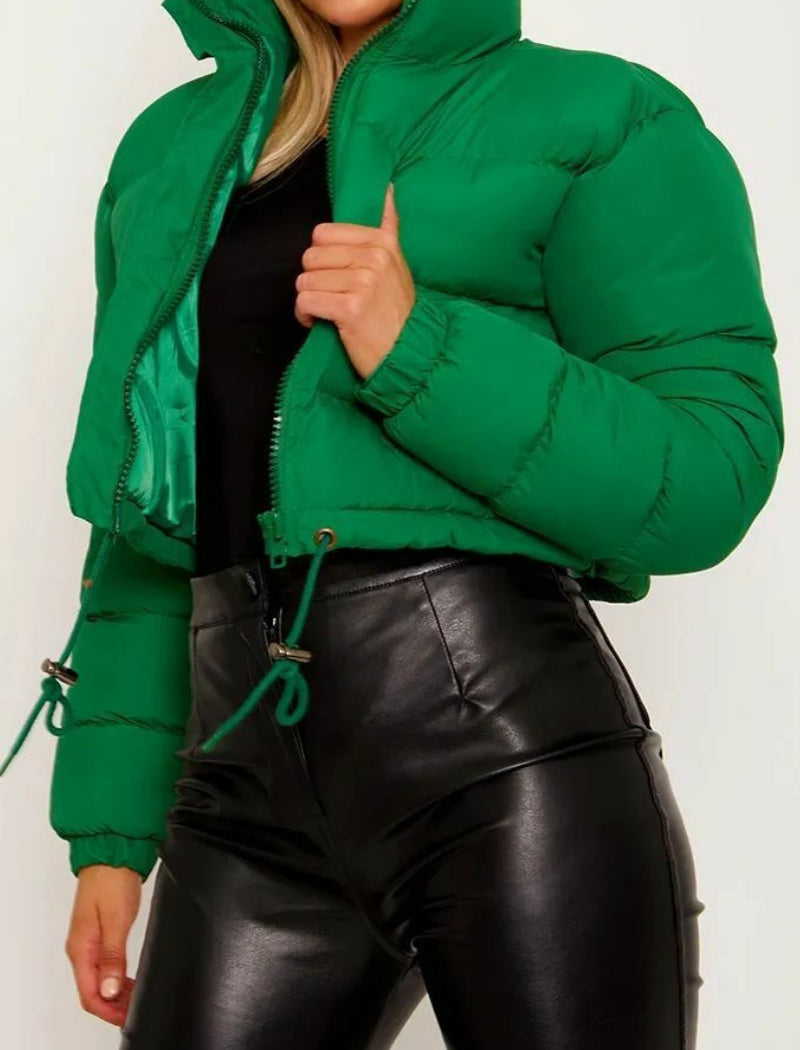 Cropped Puffer Jacket with Stand Collar