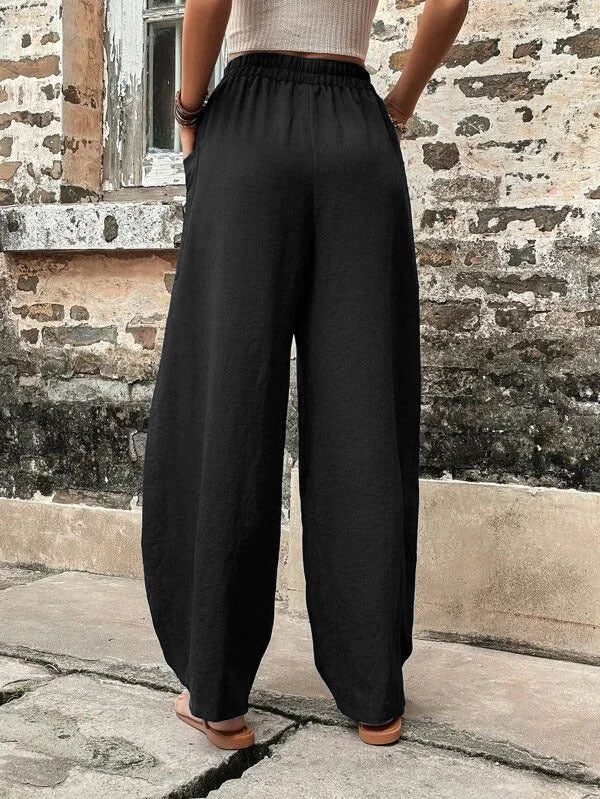 High-Waisted Wide-Leg Pockets Pants
