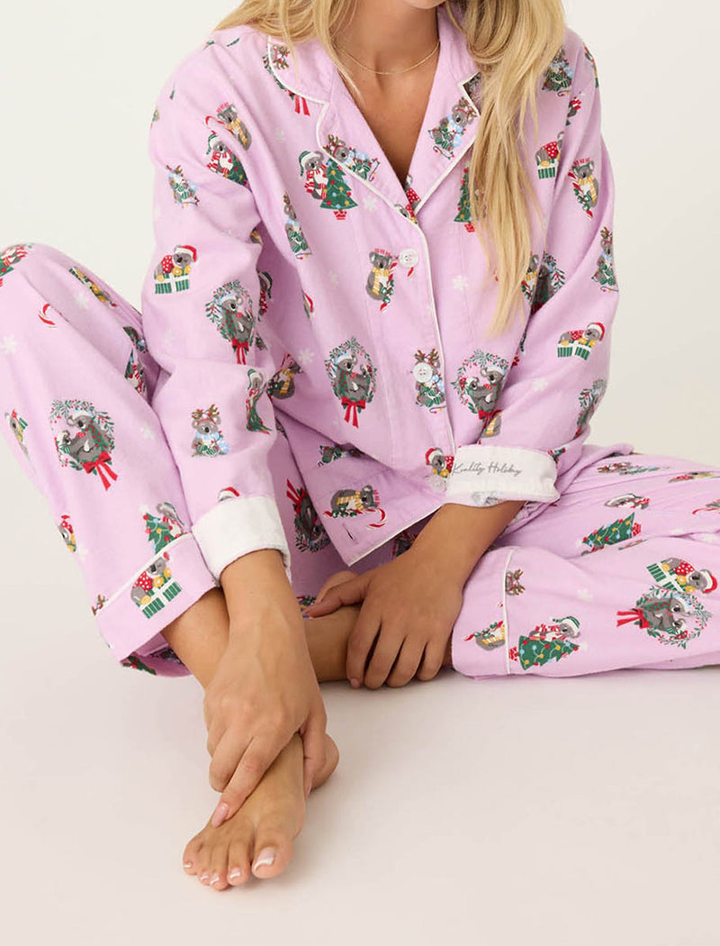 Festive Print Button-Down Pajama Set