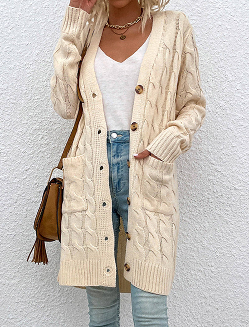 Cable Knit Longline Button-Up Cardigan