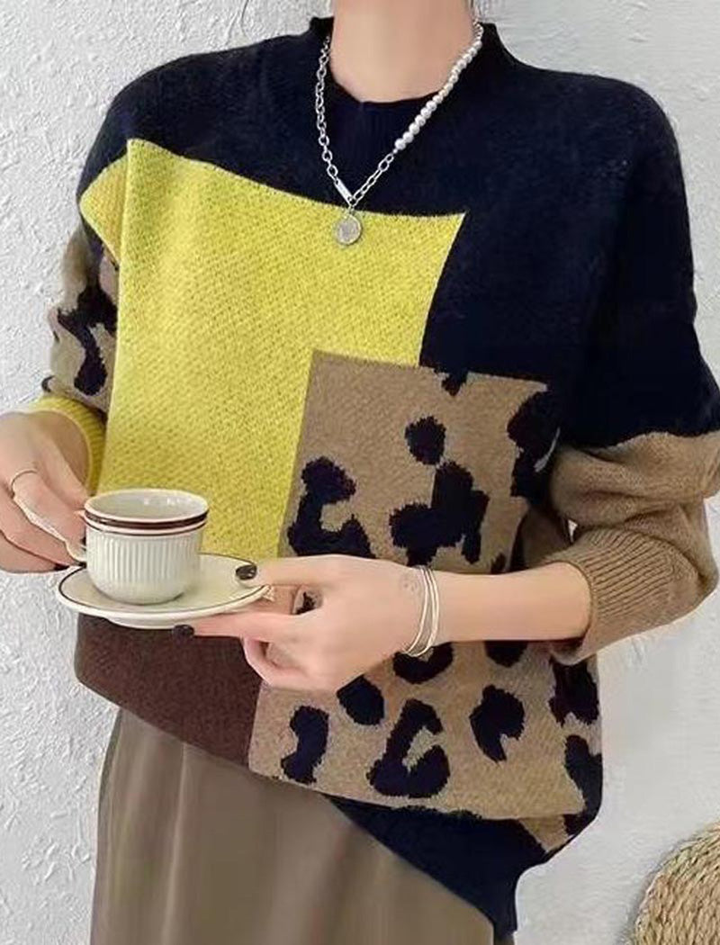 Leopard Print Colorblock Sweater