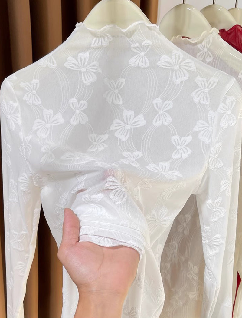 Sheer Floral Lace Long Sleeve Top