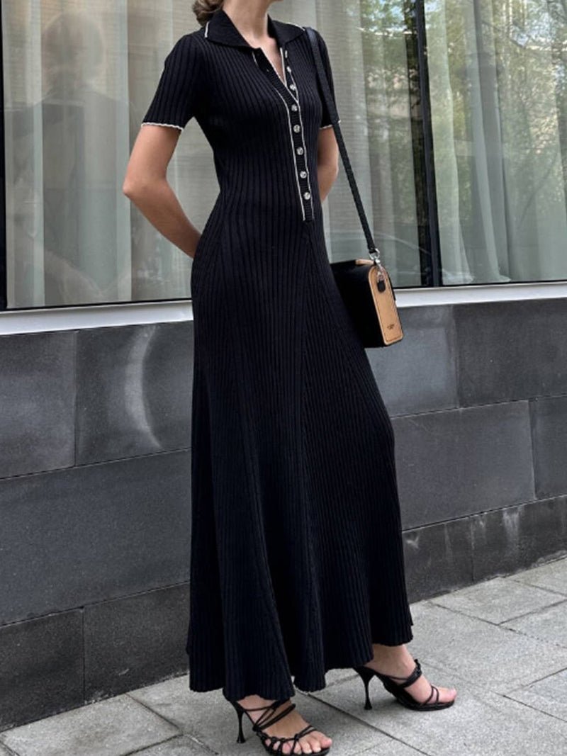 Button-Up Ribbed Maxi Dress