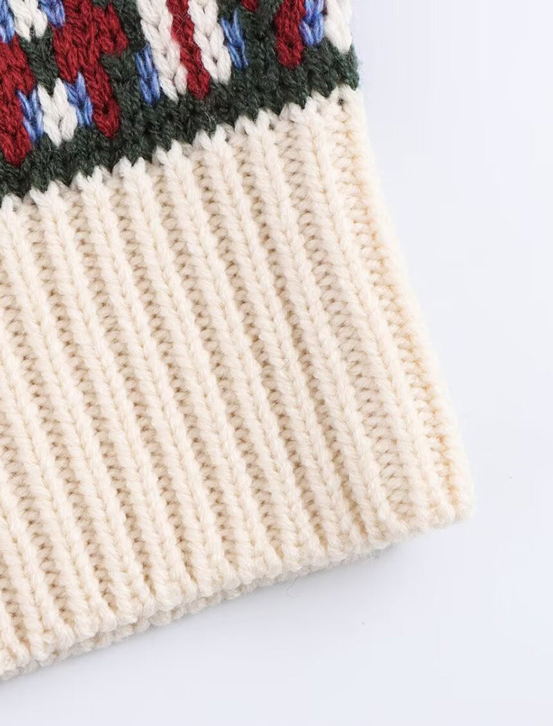 Jacquard Knit Panel Casual Sweater