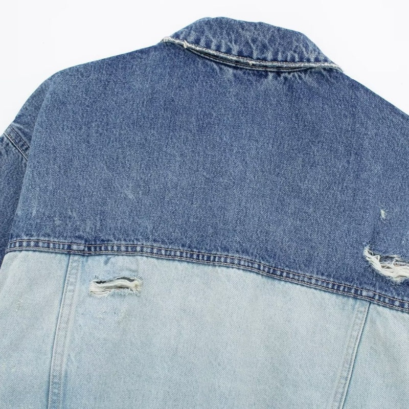 Colorblock Cropped Denim Jacket