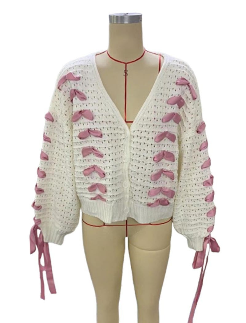 V-neck Tie-front Knit Cardigan