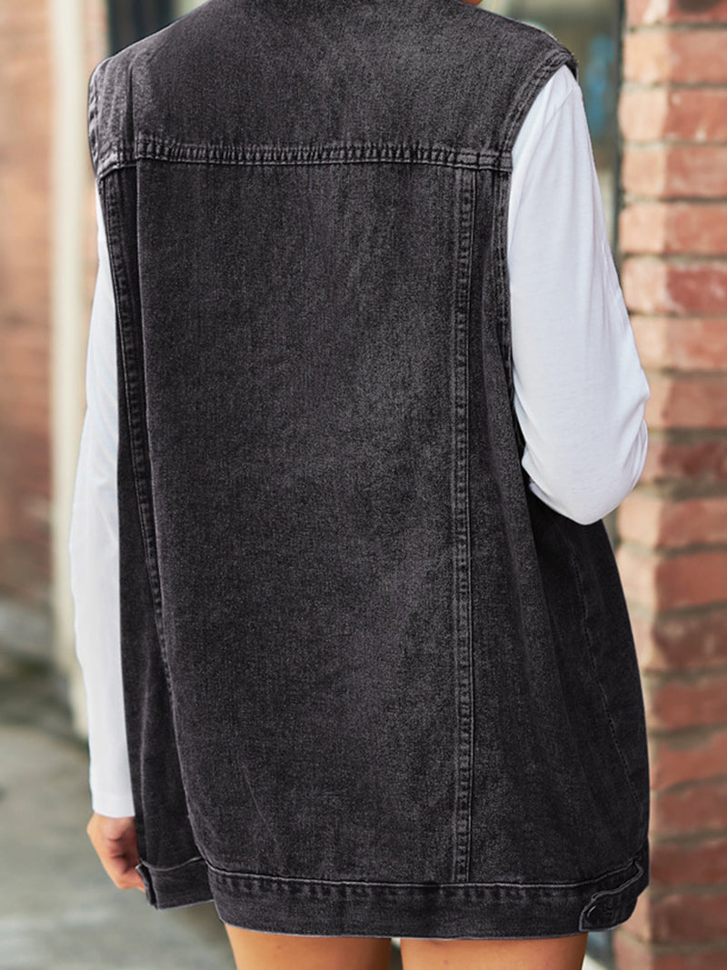 Sleeveless Button-Front Denim Vest