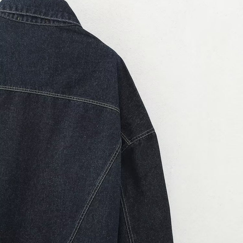 Cropped Denim Jacket with Cuffed Sleeves