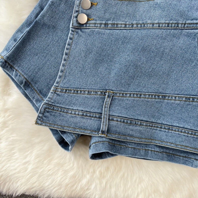 Cropped Denim Jacket and High-Rise Shorts Set
