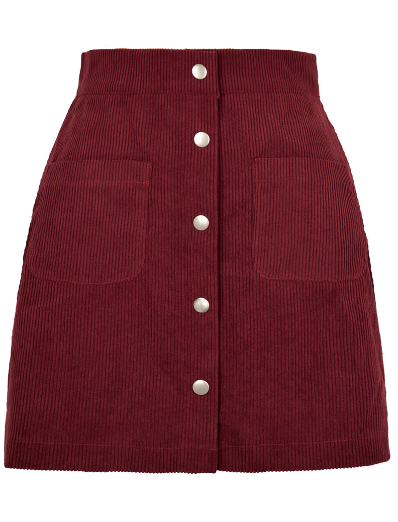 Button-Up Corduroy Mini Skirt