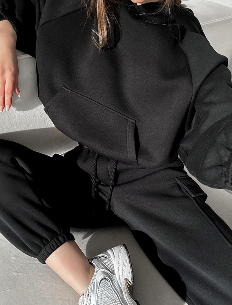 Cozy Fleece Hoodie and Cargo Joggers Set