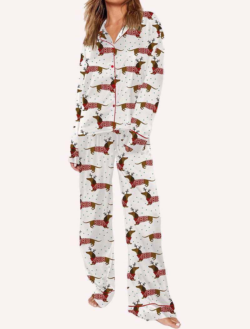 Short-Sleeve Christmas Print Pajama Set