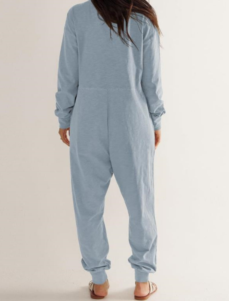 V-Neck Pockets Jumpsuit