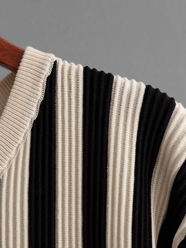 Striped Short-Sleeve Top & Wide-Leg Pants Set